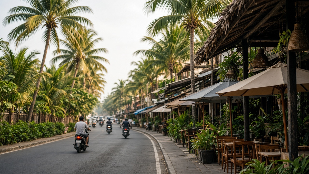 Suasana jalan wisata di kawasan Kuta Bali